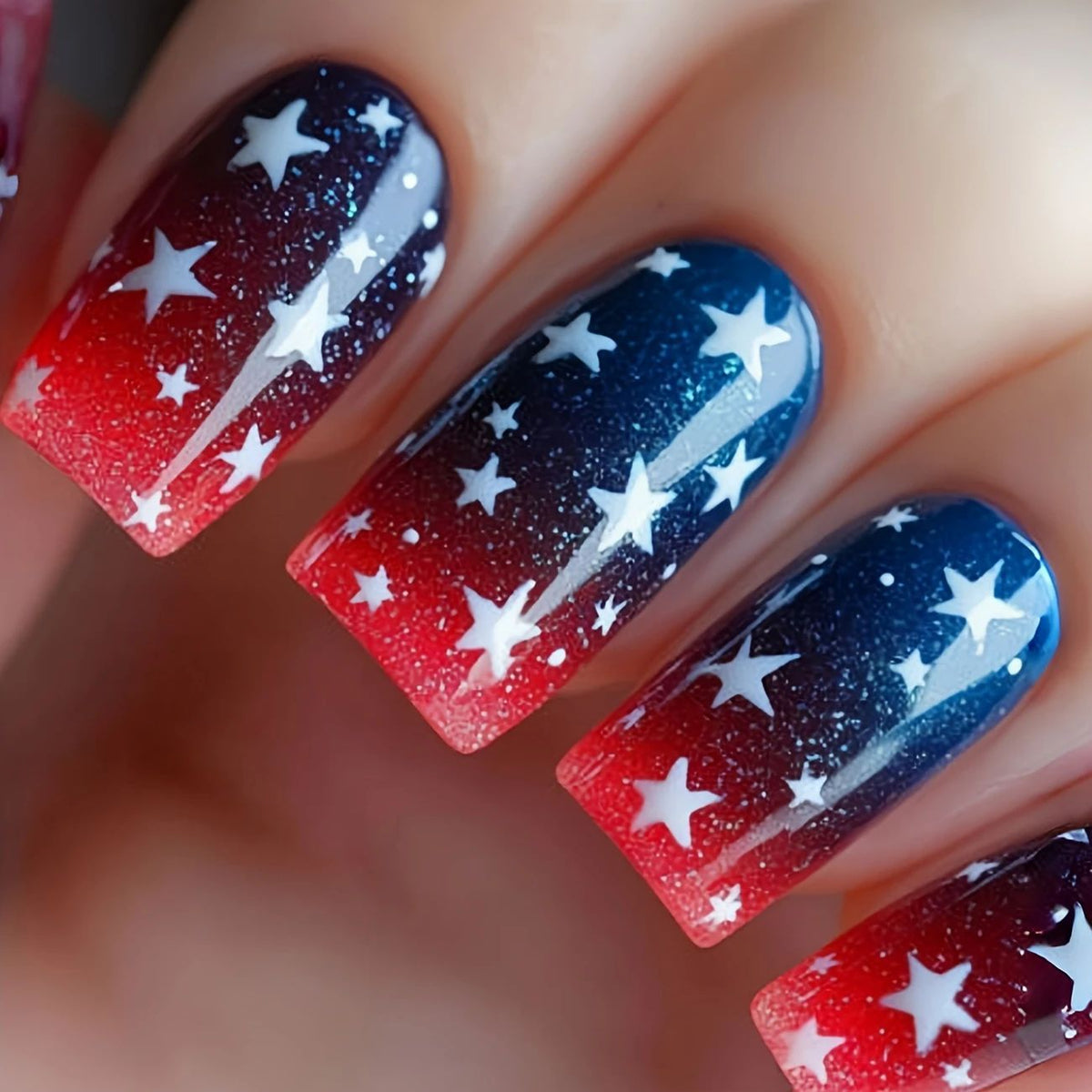 Patriotisches Glitzer-Gel-Nagelkunst Brehn