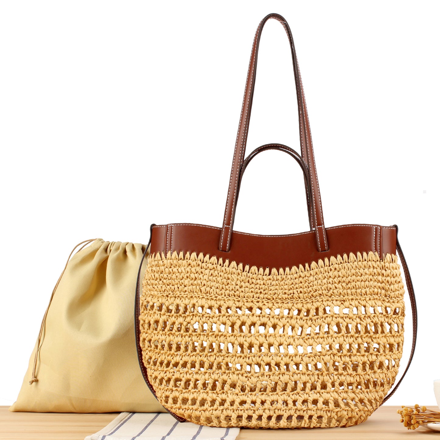 Handtasche mit Feinem Geflecht und Hochwertigen Lederakzenten Brehn