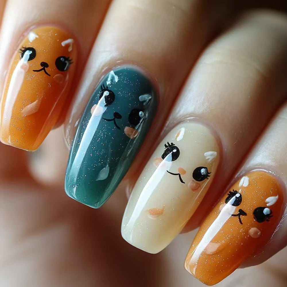 Verspielt katzenmotiv Press-On Nagelkunst Brehn
