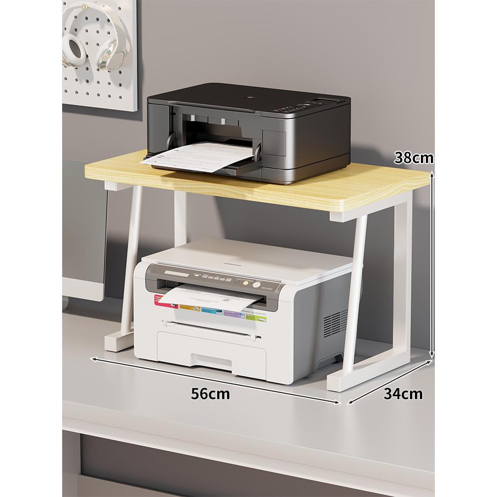 Verstellbarer Zweitier Holzplatte Metallrahmen Desktop Druckerständer mit Kabelmanagement