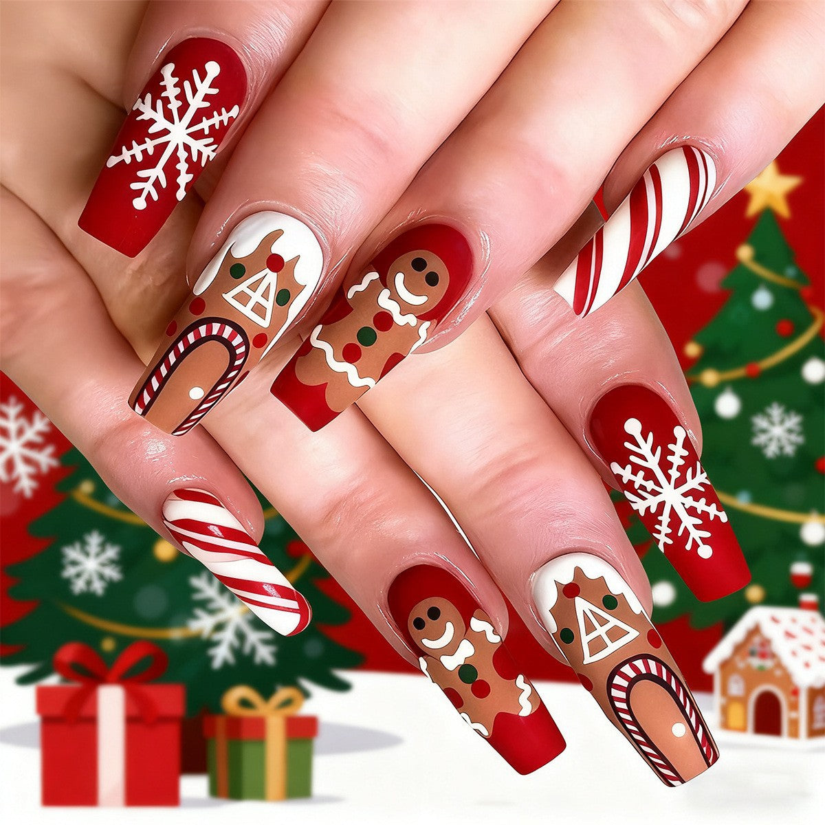 Kunstnagelset mit festlichem Weihnachtsdesign Brehn