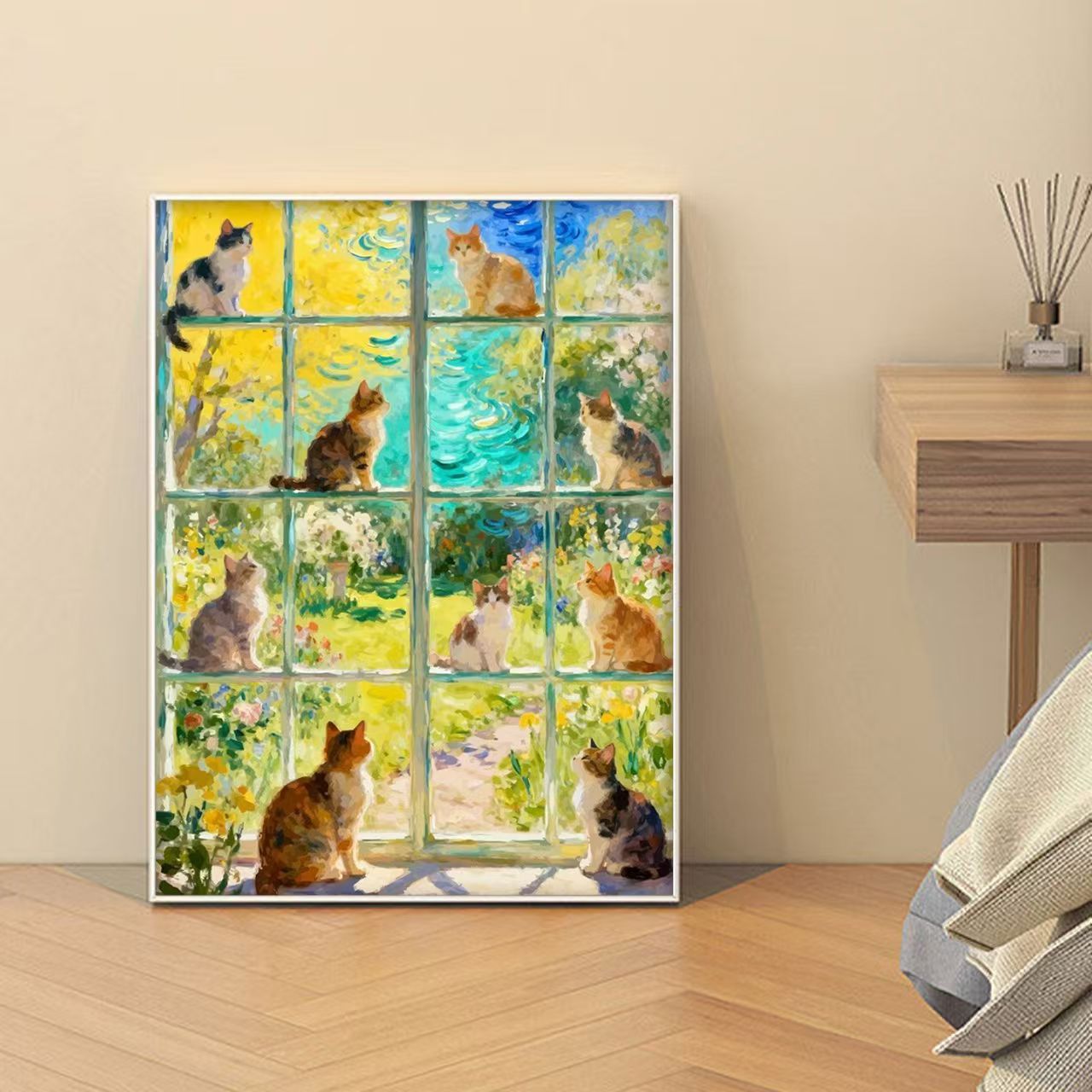 Floral Cat Illustration Leinwand Kunst Brehn
