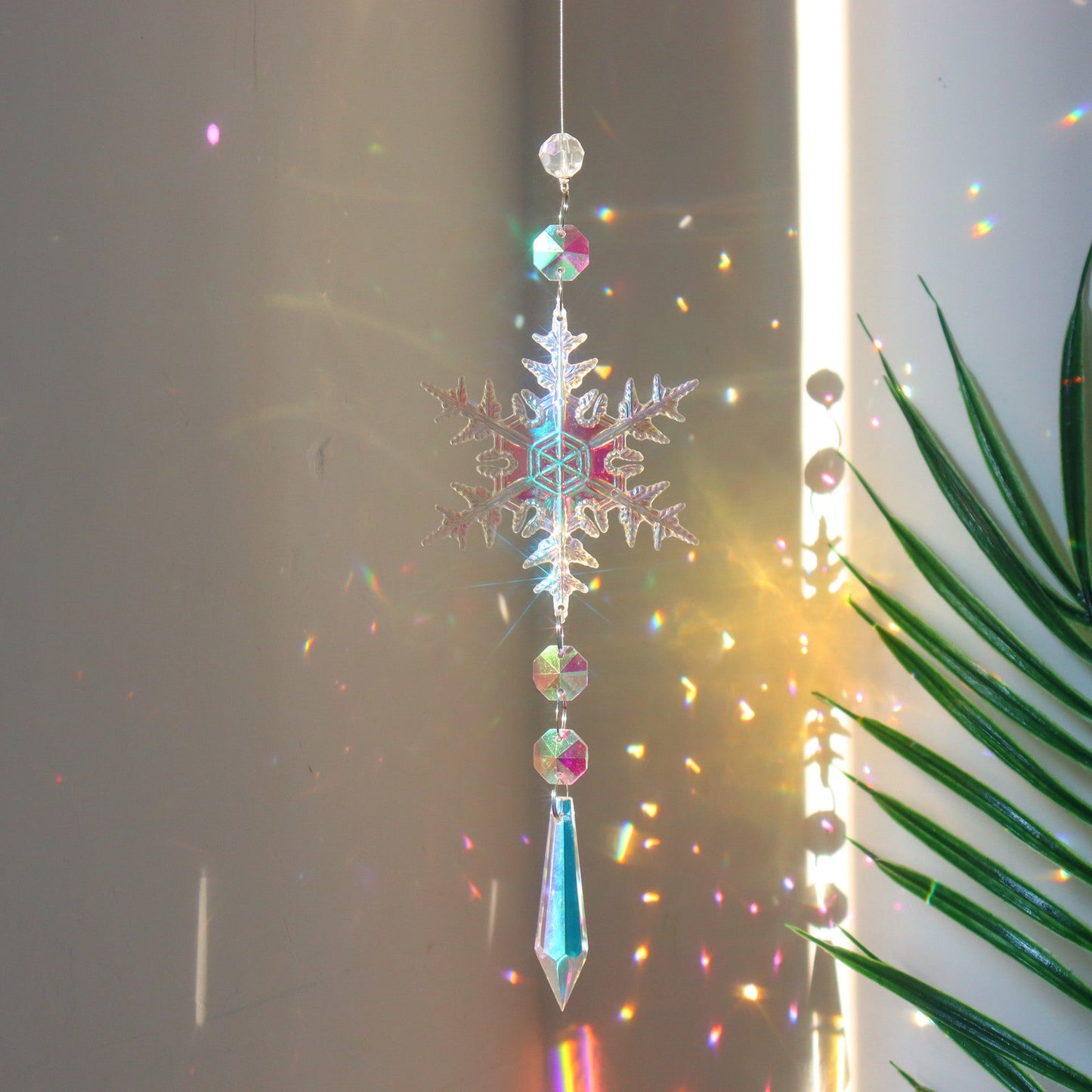 Brehn | Weihnachtsfarbige Schneeflocken Kristall Sonnenfänger Eis Säulenanhänger Fenster Weihnachtsbaum Dekoration Party Anhänger Weihnachtsdekoration