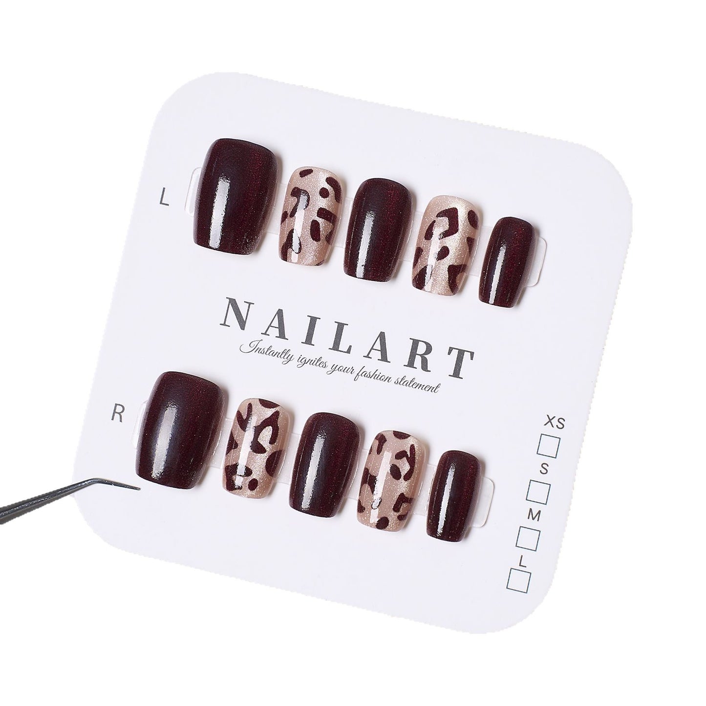 Künstlerisches Press-On Nagelset mit Leopardenmuster und glänzendem Finish Brehn