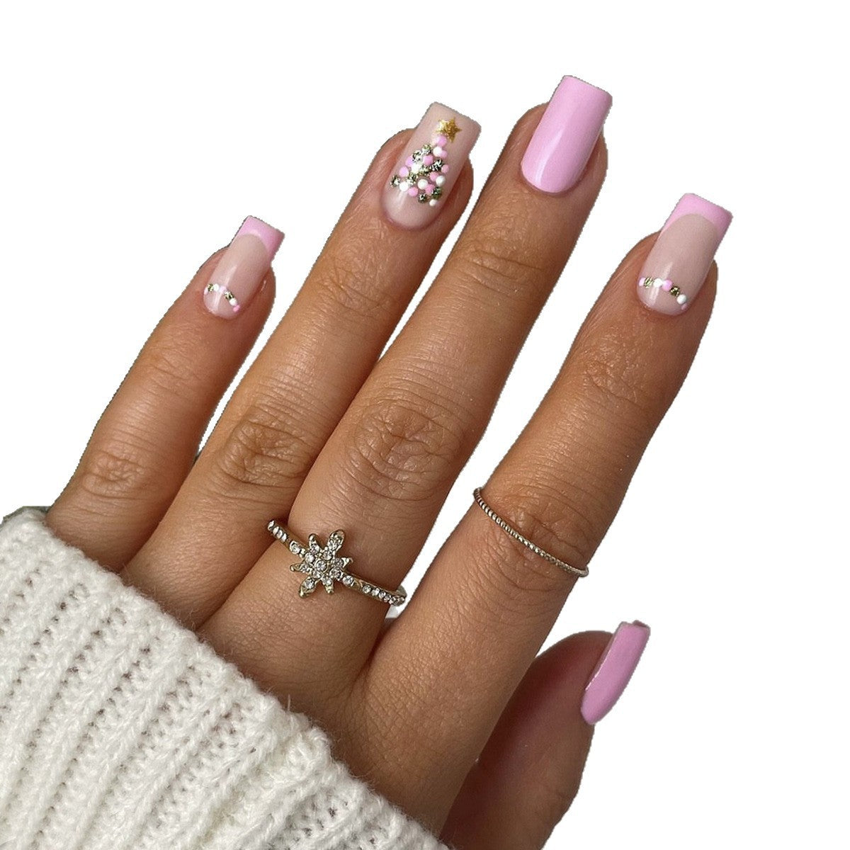 Kunstnagelset mit festlichem Weihnachtsbaum-Design und Glitzerverzierungen Brehn