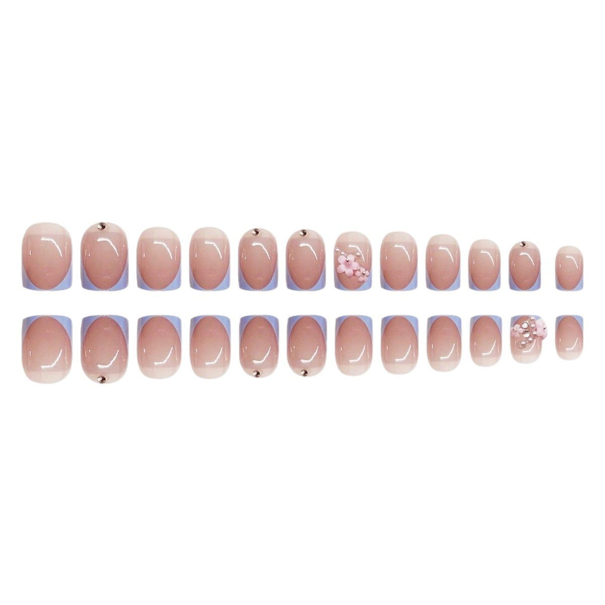 Künstlerisches Press-On Nagelkunst Set mit floralen und Juwelen-Elementen Brehn