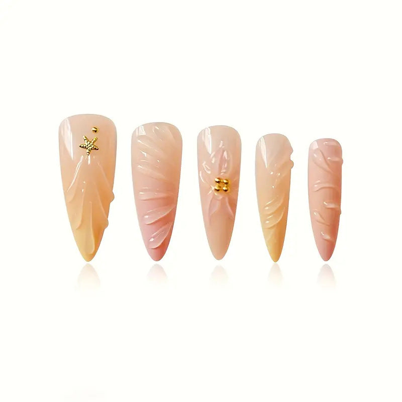 Künstlerische Press-On Nagelset mit Blumenmuster Brehn