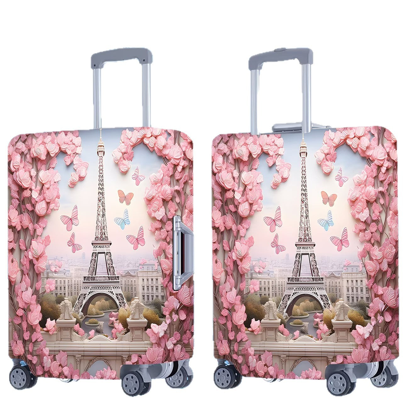 Unisex nan elastische Kofferhülle mit dreidimensionalem Blüten- und Schmetterlingsmotiv für Trolley mit Reißverschluss und rutschfester Innenbefestigung Brehn