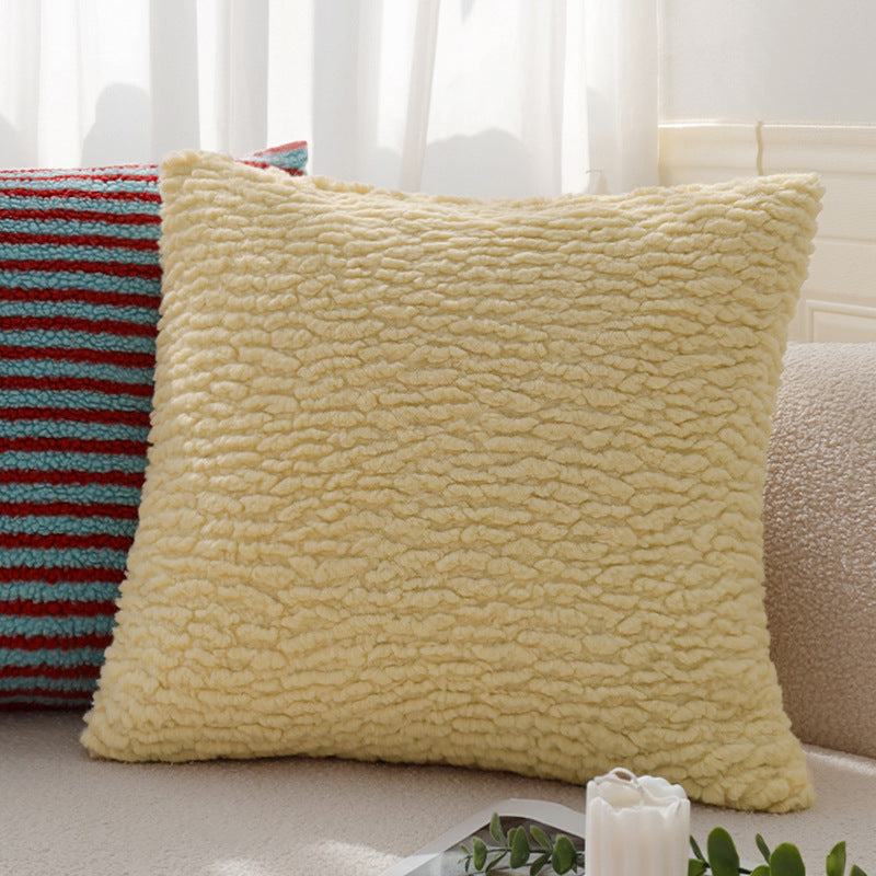 Quadratischer Zierkissenbezug in gestreifter Teddy‑Bouclé‑Optik mit softem Microplüsch Brehn