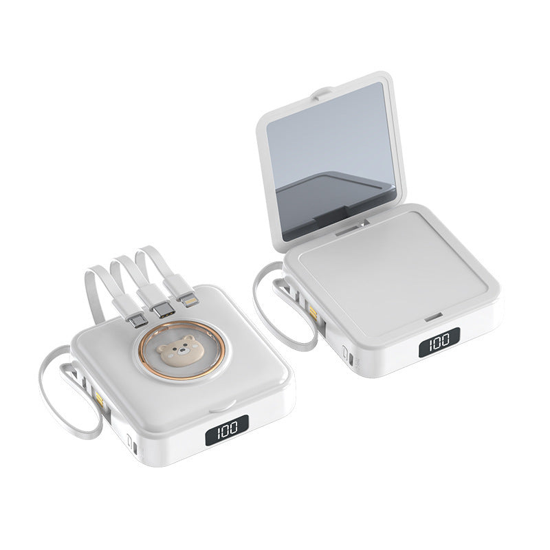 Kompakte Powerbank mit integriertem Spiegel und Multifunktionsladekabel Brehn