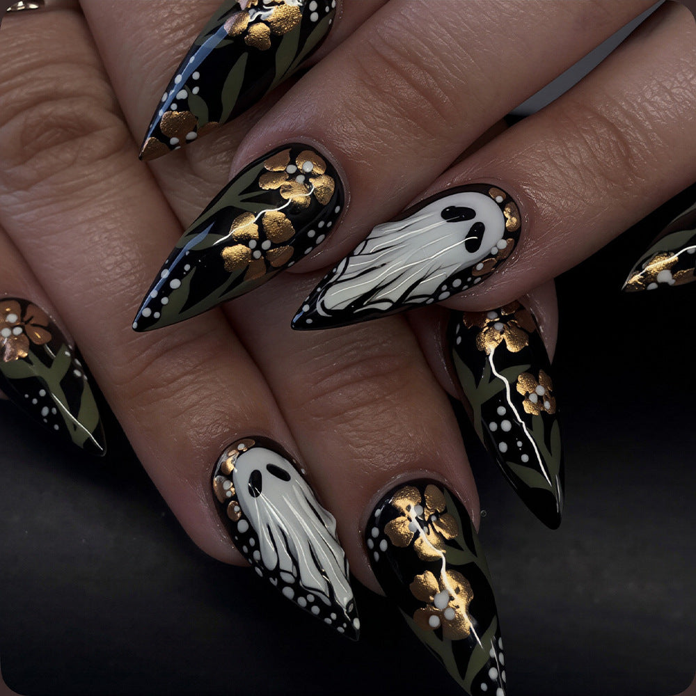 Künstlerische Geister- und Blumen-Themen Press-On Nagelkunst Brehn