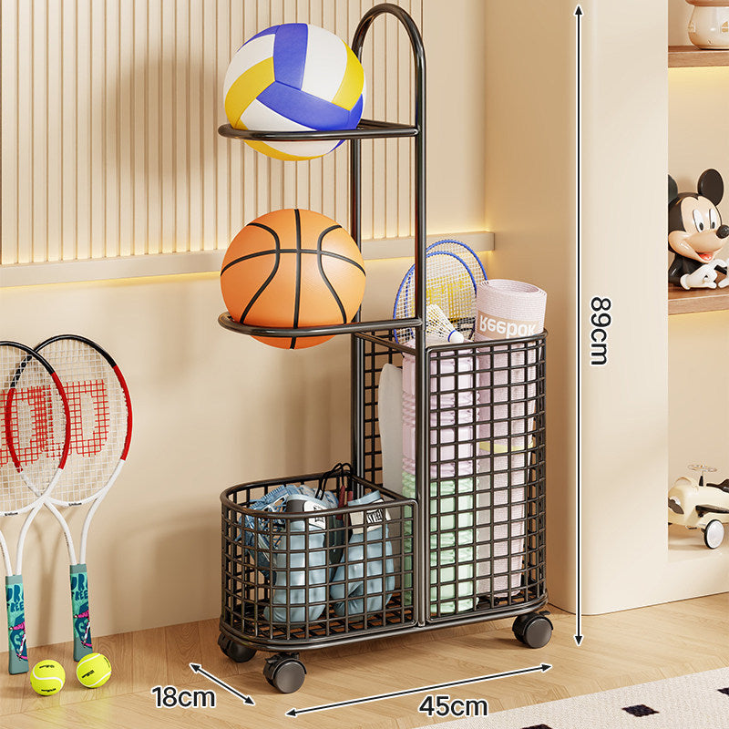 Rolling Sports Equipment Organizer Cart mit Ballhaltern und Mesh-Aufbewahrungskörben