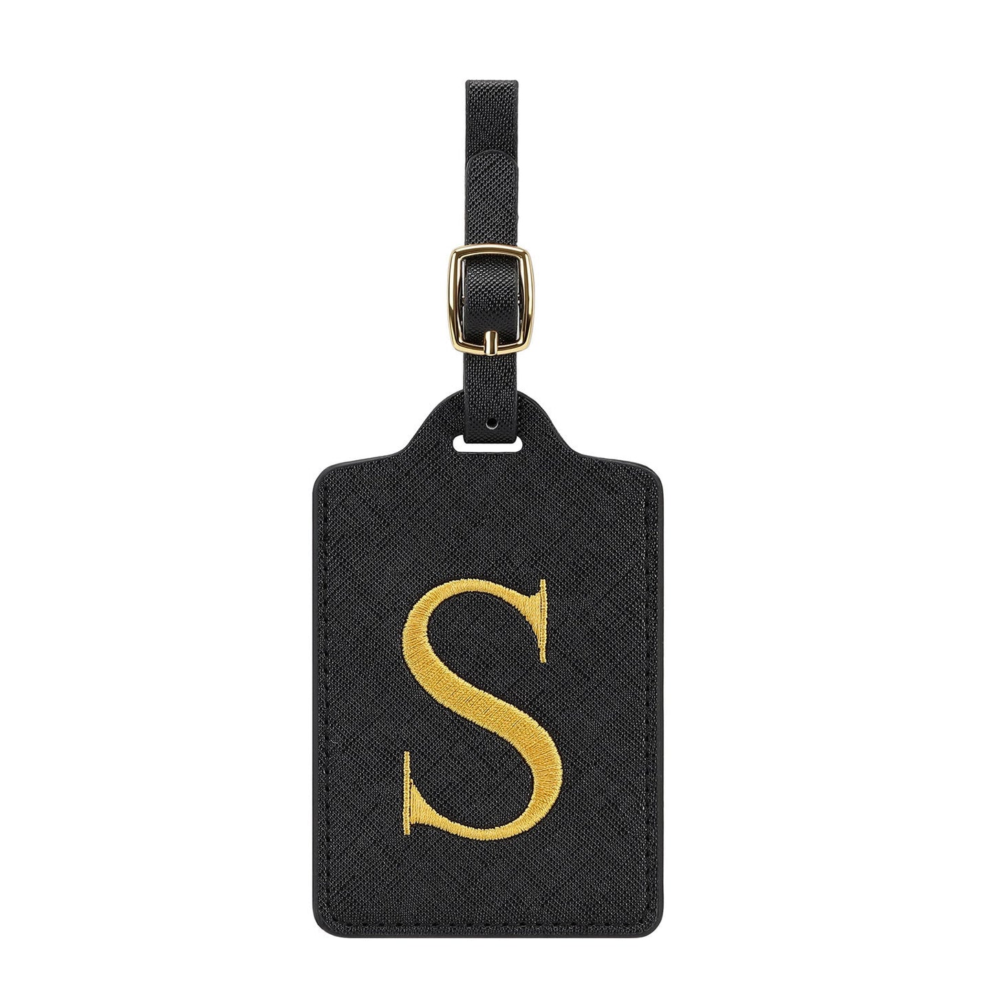 gesticktes Initialen-Monogramm-Leder-Gepäckanhänger mit verstellbarem Schnallenriemen Brehn