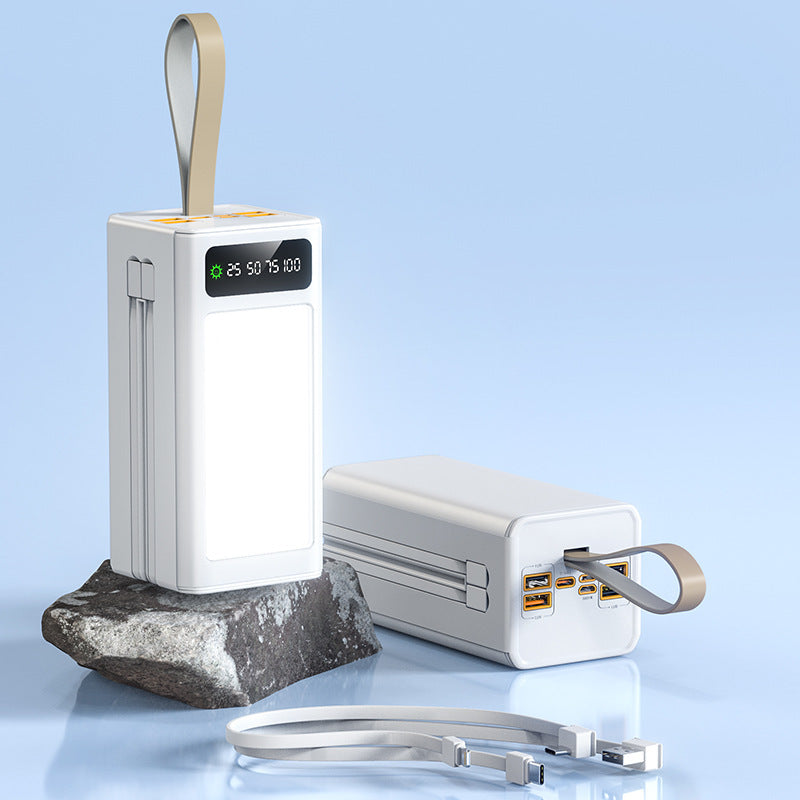 Hochmoderne Powerbank mit integrierter LED-Beleuchtung und multifunktionalem Kabelsystem Brehn