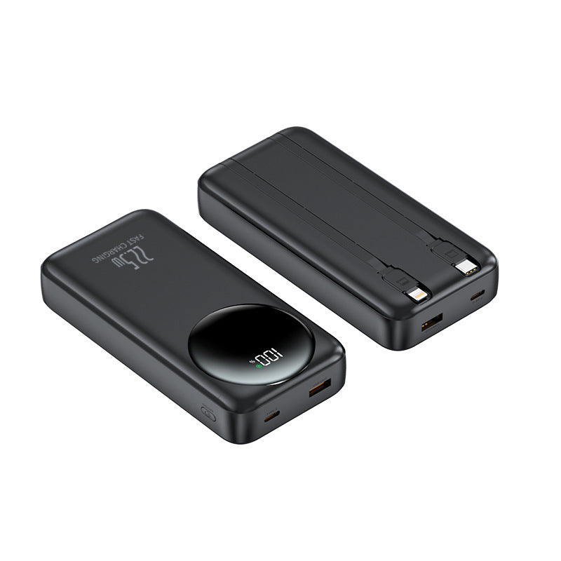 Tragbare Powerbank mit integrierten Kabeln und digitaler Leistungsanzeige Brehn