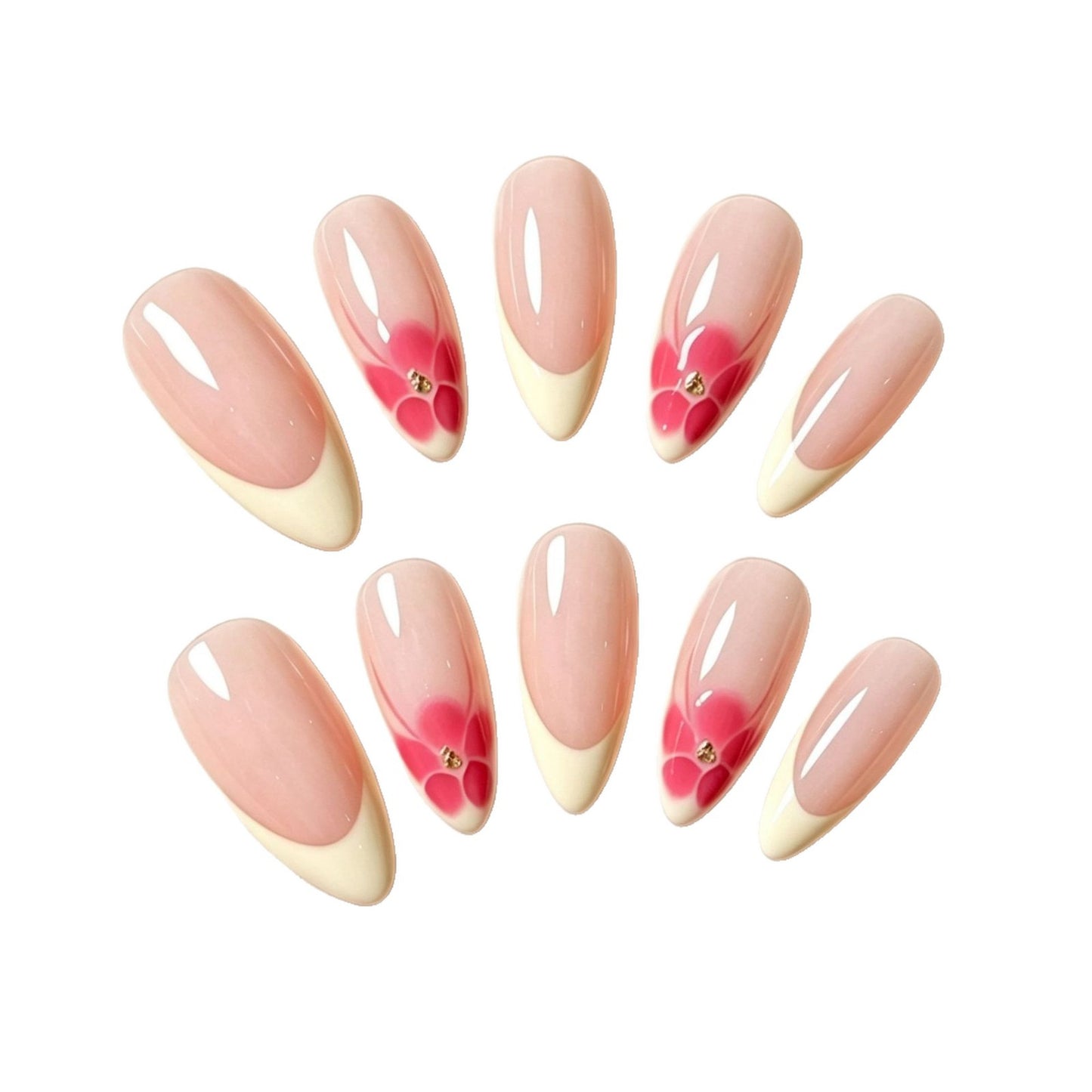 Blumenakzent Französische Spitze Press-On Nagelset Brehn
