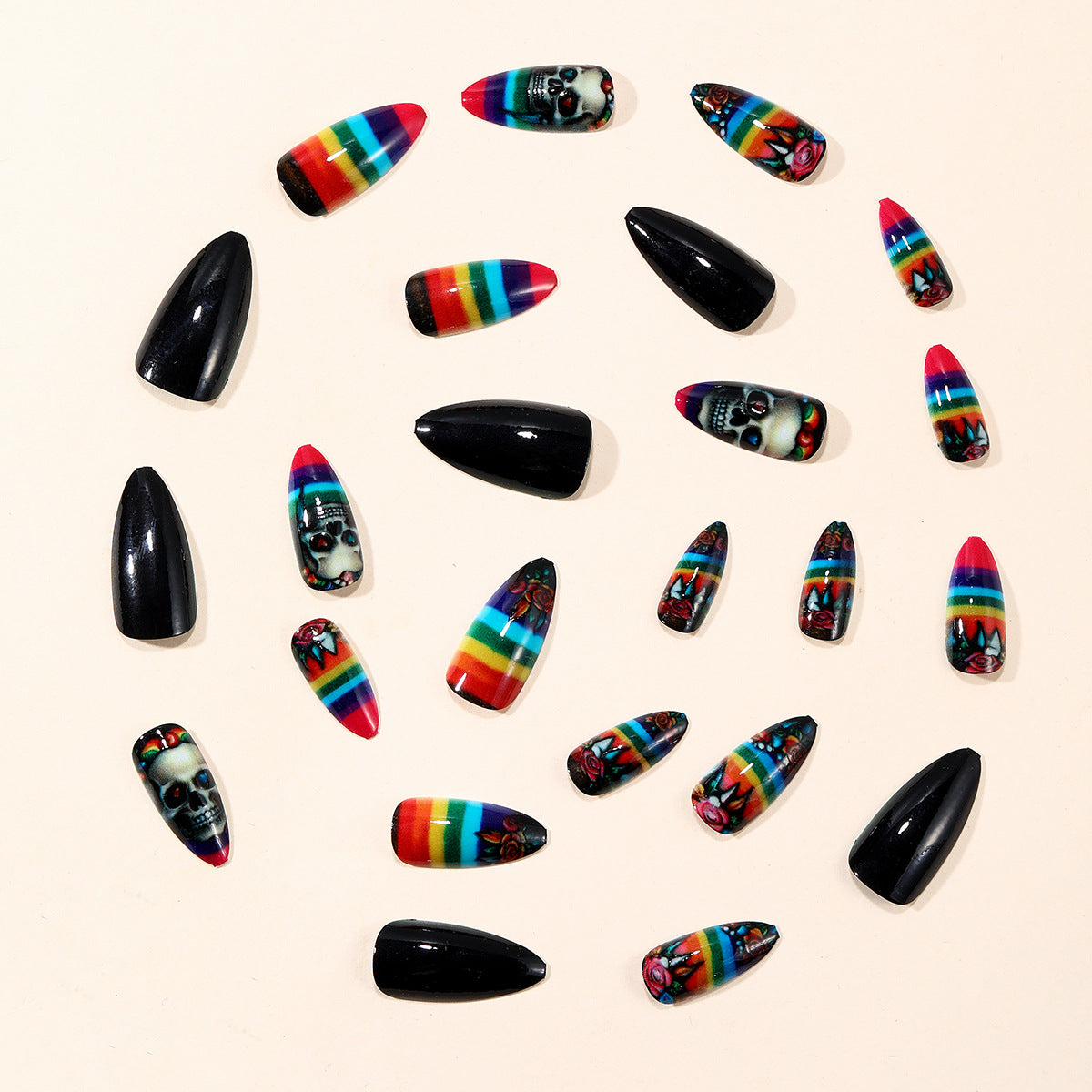 Künstlerische Skull-Themen Stiletto Nagelkunst Extensions Brehn