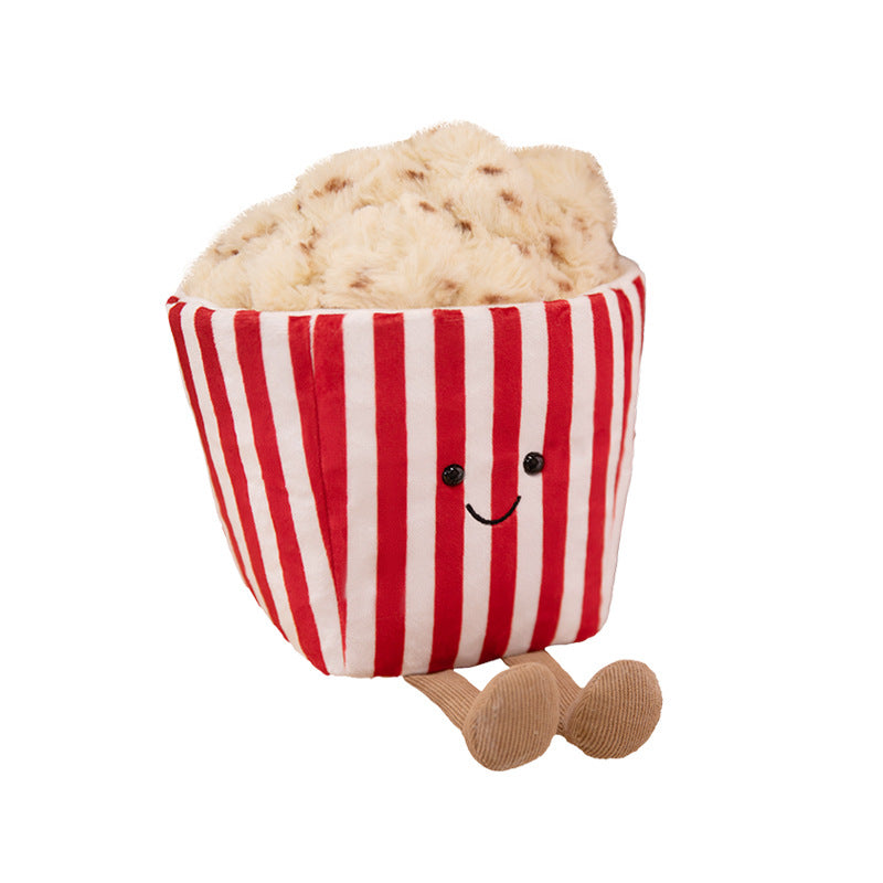 Kawaii Popcorn Box Plüschspielzeug mit fuzzy Popcorn-Deckel und baumelnden Strickbeinen Brehn