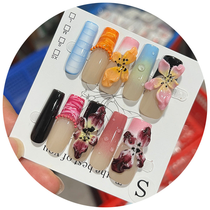 Handgefertigtes florales Design Press-On Nagelset Brehn