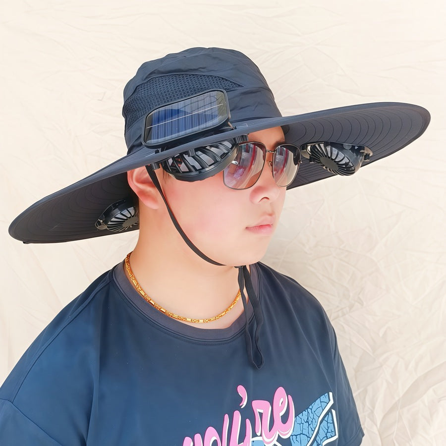 Breite Sonnenhut mit abnehmbaren schwenkbaren Solarventilatoren und verstellbarem Kinnband Brehn