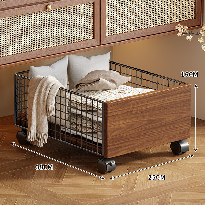 Niedrigprofil-Roll-Lagerunterbett-Schublade mit Metalldrahtgitter und Holzplatte