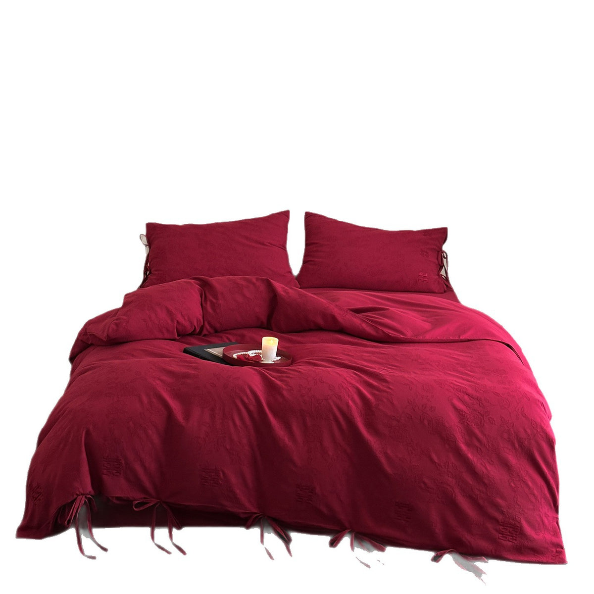 Luxuriöses Baumwollsatin-Bettwäsche-Set mit Zierbändern und Jacquardstruktur
