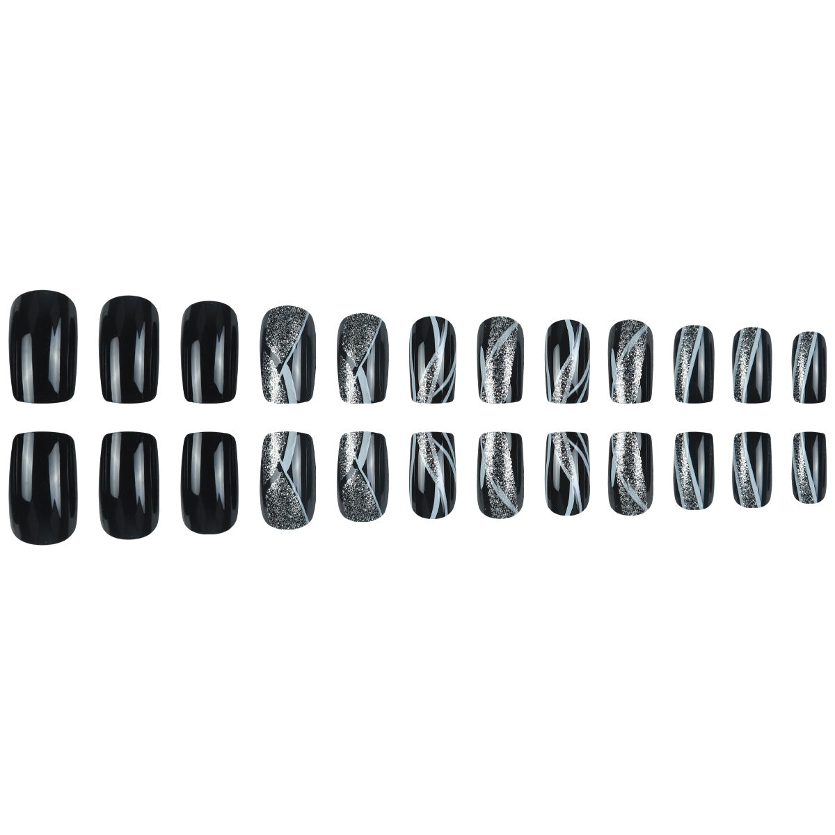 Stylische Press-On-Nagelkunst mit Glitter und geometrischem Design Brehn