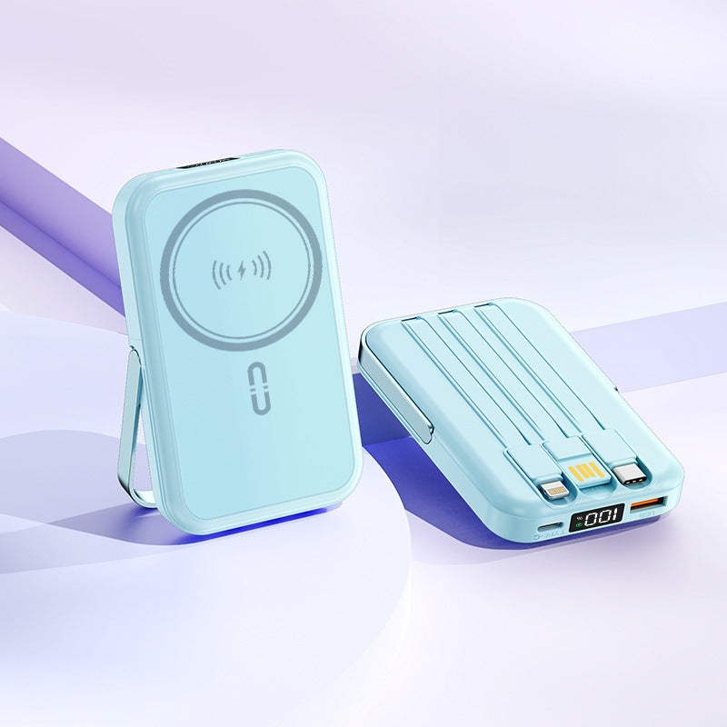 Tragbare Induktions-Powerbank mit Integriertem Ständer und Mehrfachanschlüssen Brehn