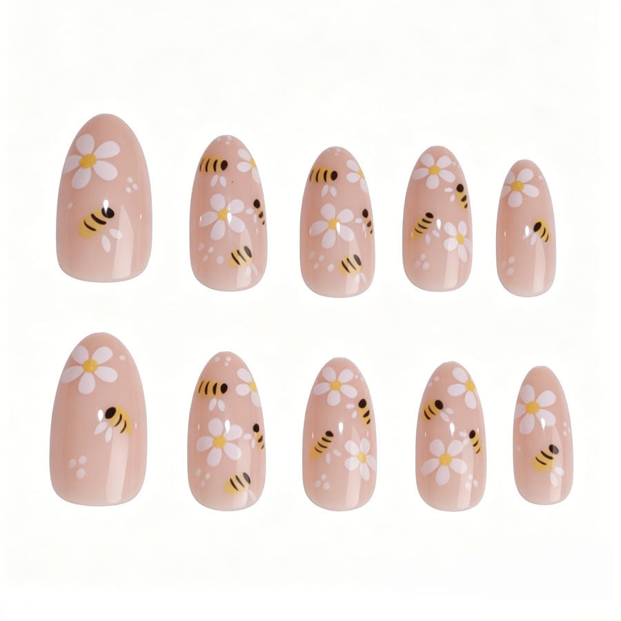 Kunstnagelset mit verspieltem Bienen- und Blumenmotiv Brehn