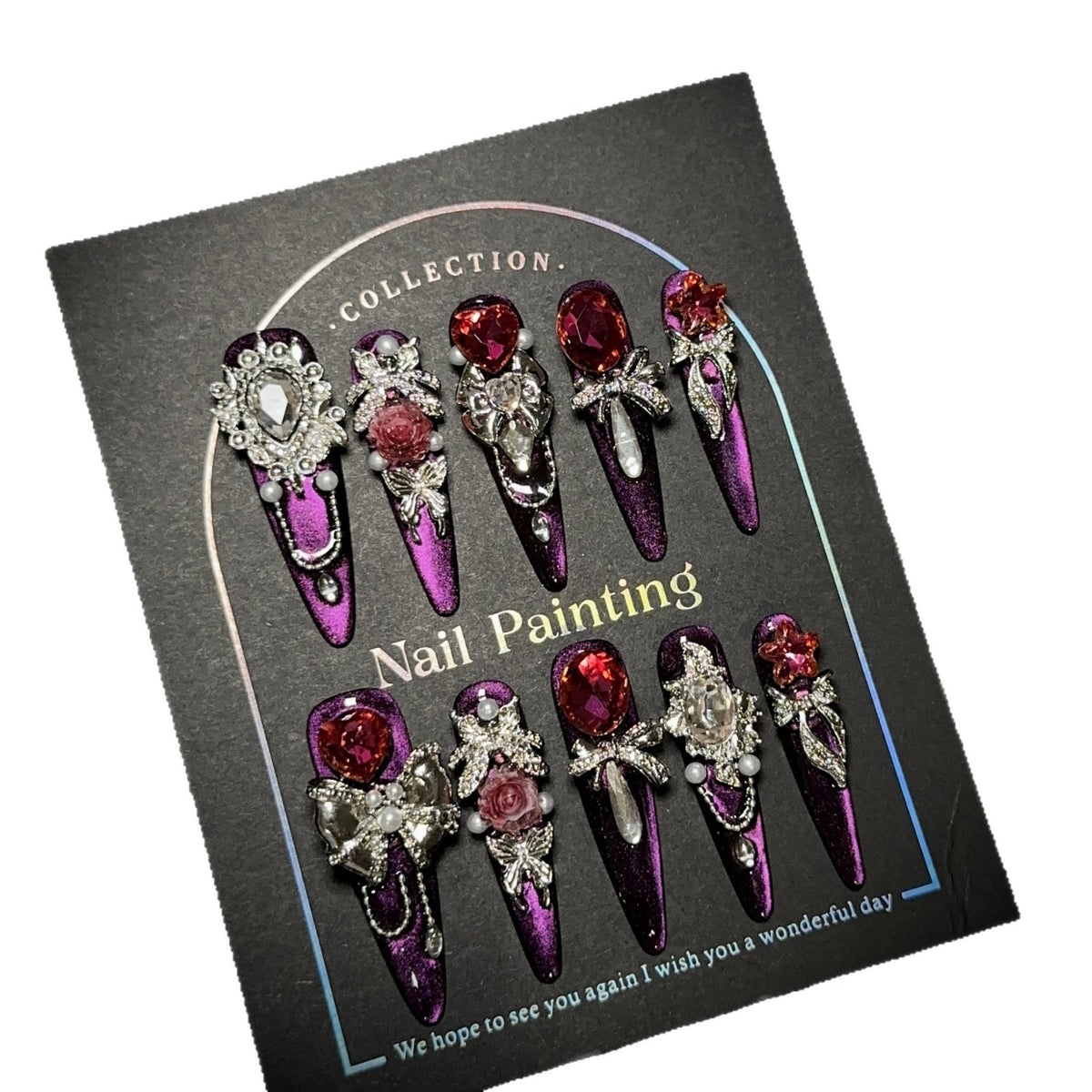 Elegantes mit Strass verziertes Press-On Nagelset