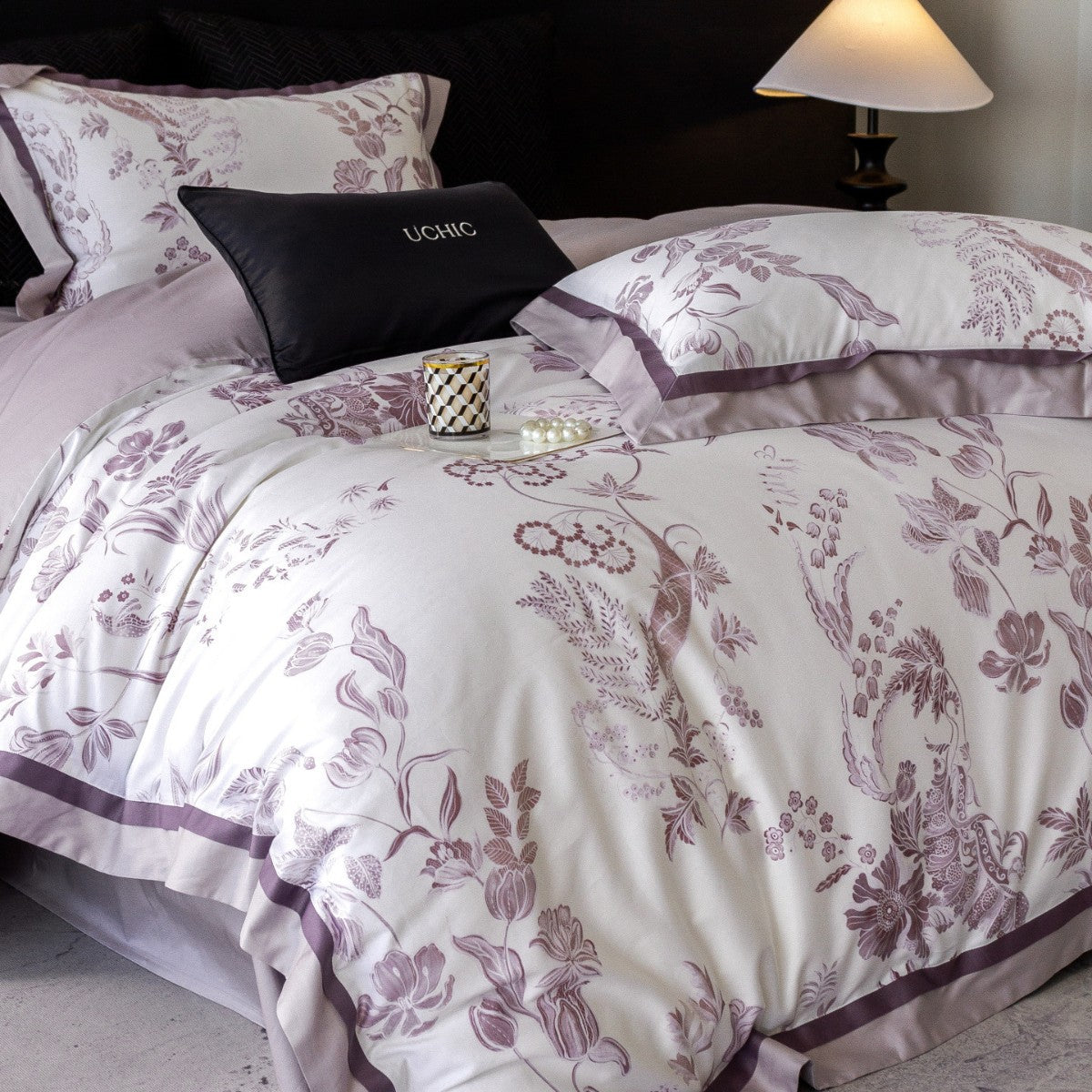 Luxus Baumwoll-Satin Blumen Bettbezug Set mit dekorativem Rand