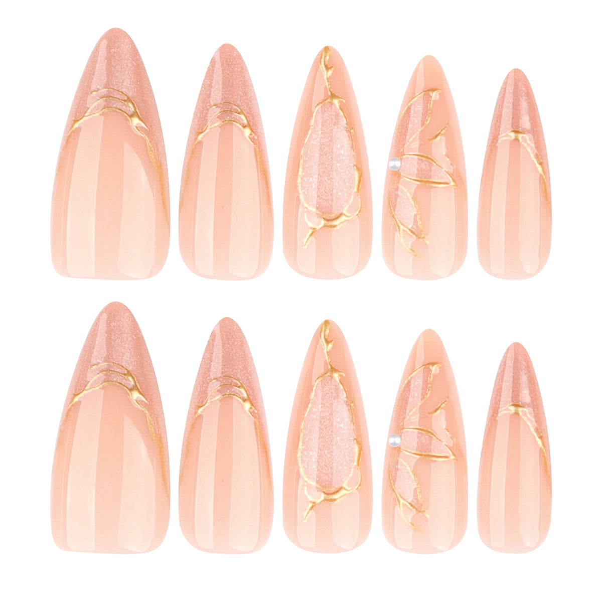 Kunstvolle Stiletto-Nägel mit Goldakzenten Brehn