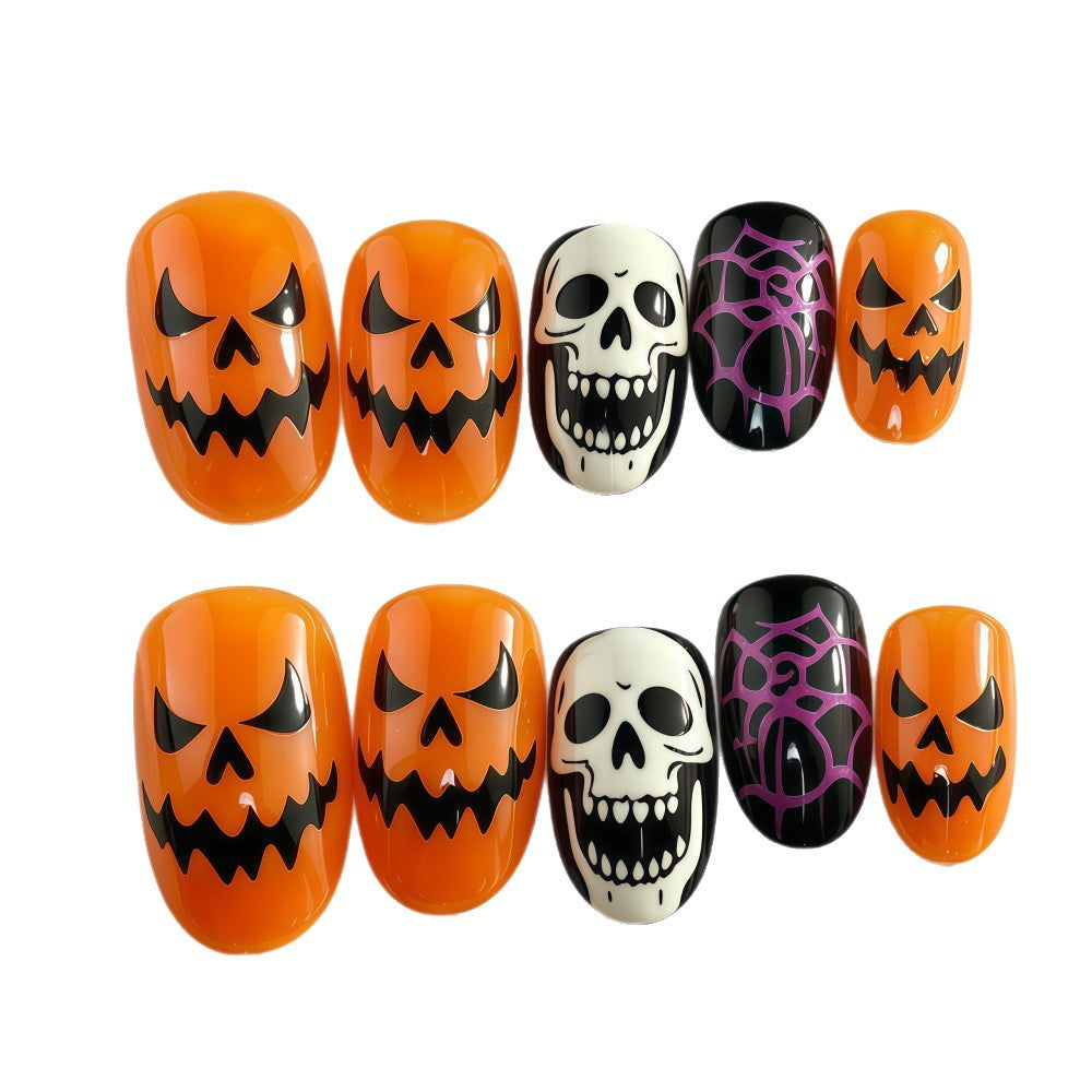Halloween Kunstnägel Im Kreativen Kürbis- und Schädel-Design Brehn