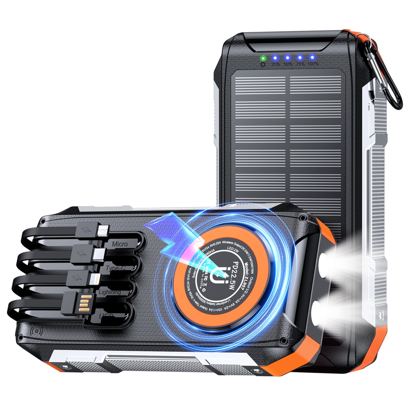 Multifunktionale Solar-Powerbank mit Led-Licht und Schnellladefunktion Brehn