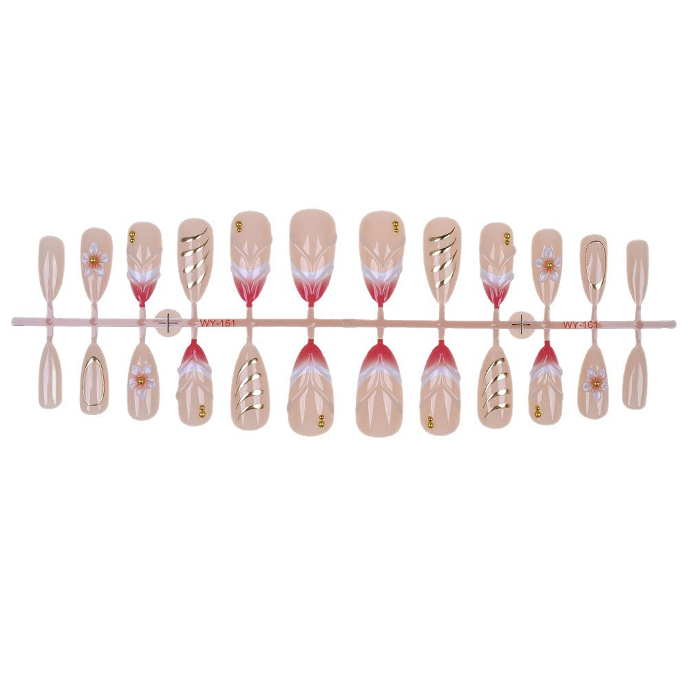 Elegantes floral und Goldakzent Press-On Nagelset Brehn