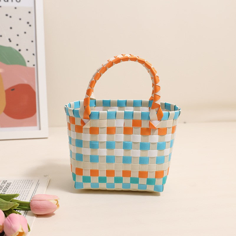 Damen Handtasche aus geflochtenem Kunststoff mit fröhlichem Muster Brehn