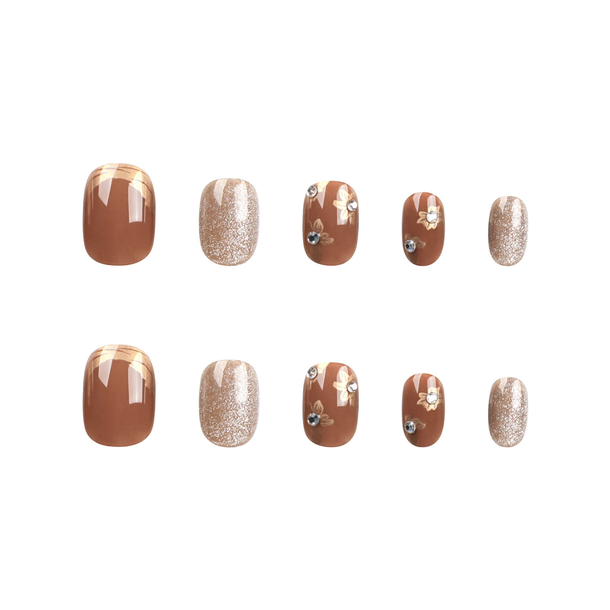Elegante Nageldekoration mit Glitzer und floralen Akzenten Brehn