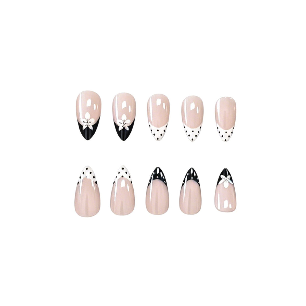 Elegante Schwarz-Weiße Blumennagelkunstverlängerungen Brehn