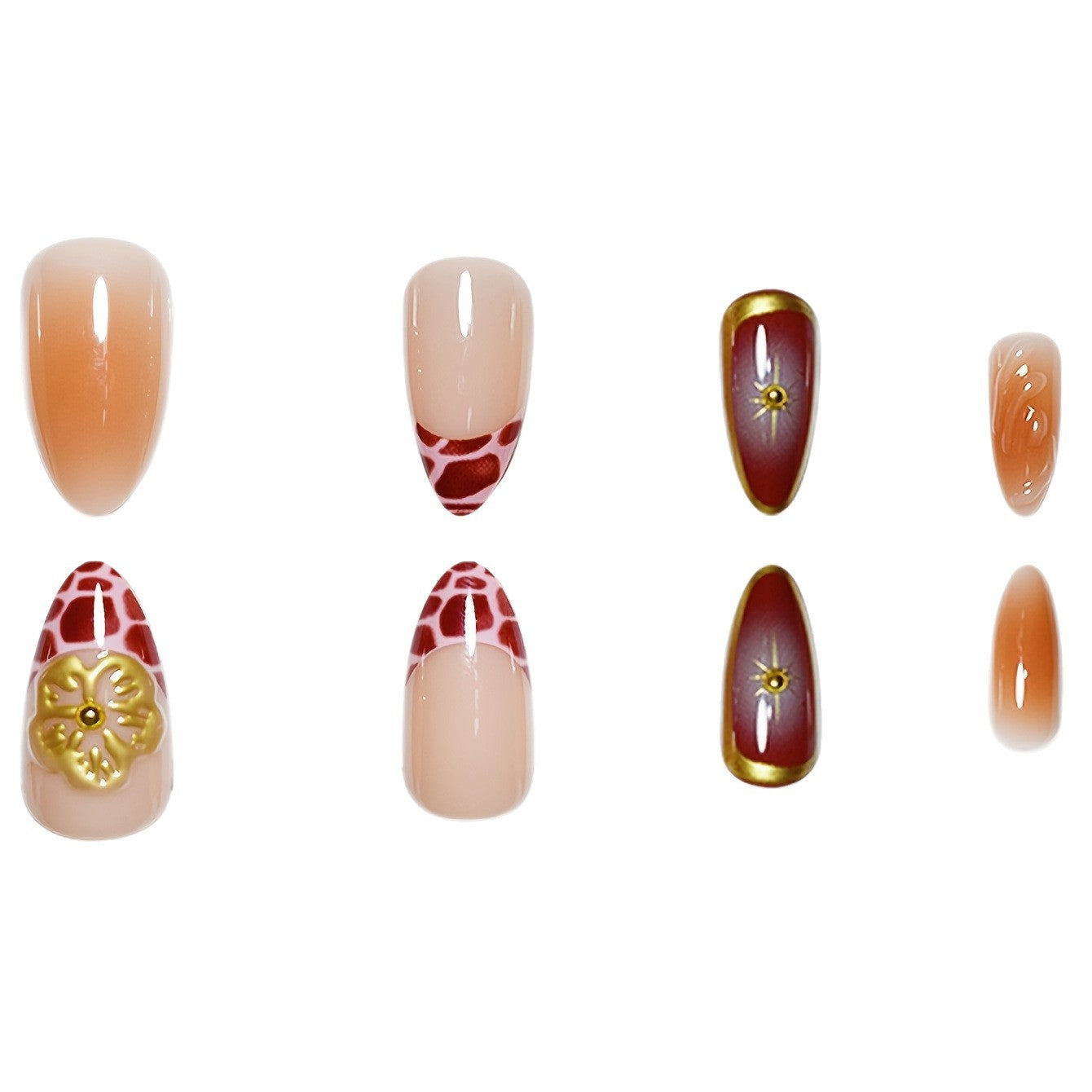 Künstlerische Stiletto-Press-On-Nägel mit floralen und sternförmigen Designs Brehn