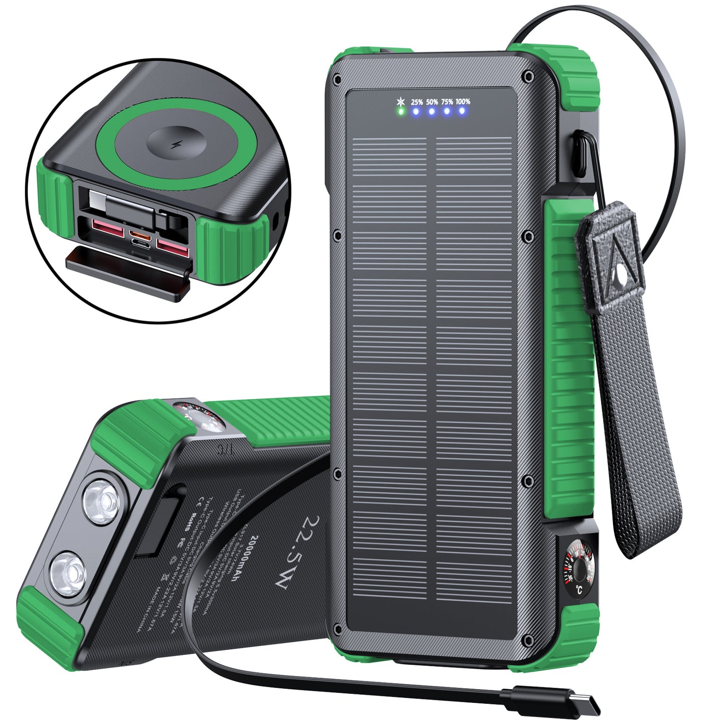 Hochleistungs-Solar-Powerbank mit Multifunktionalen Anschlüssen und LED-Anzeige Brehn