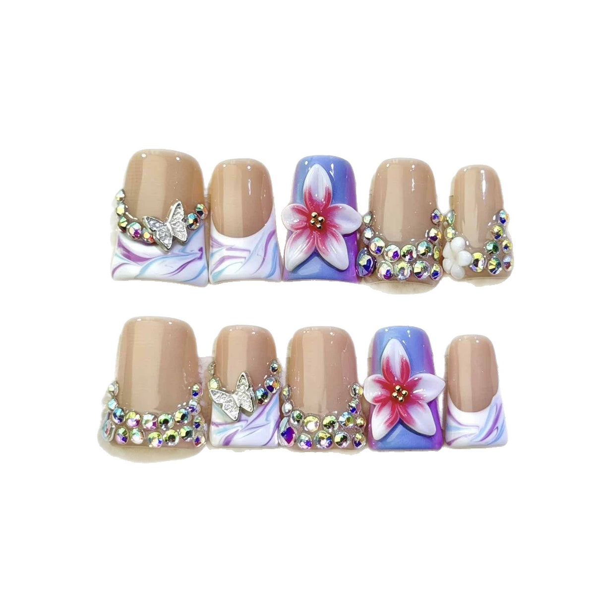Dekoratives florales Nagelkunstset mit Strassteinen