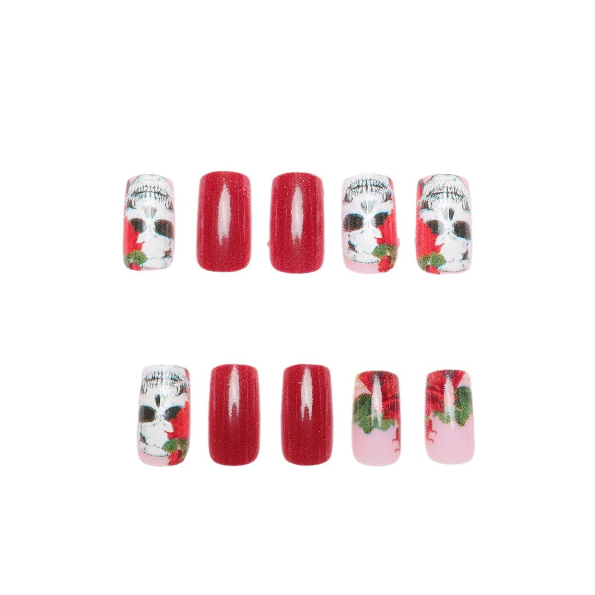 Künstlerisches Totenkopf- und Rosen-Nageldesign Brehn