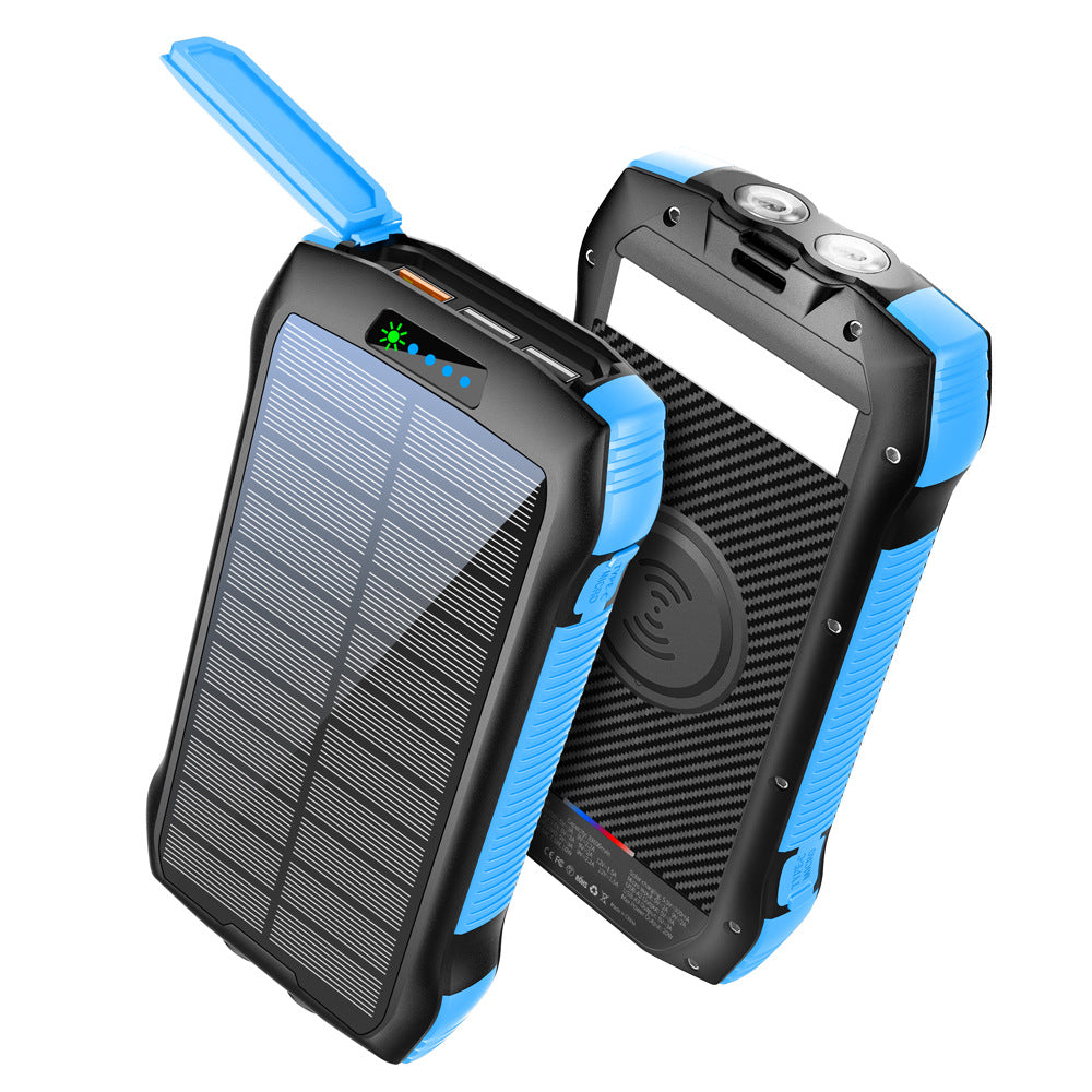 Solarbetriebene Powerbank mit Kabelloser Ladefunktion und LED-Taschenlampe Brehn