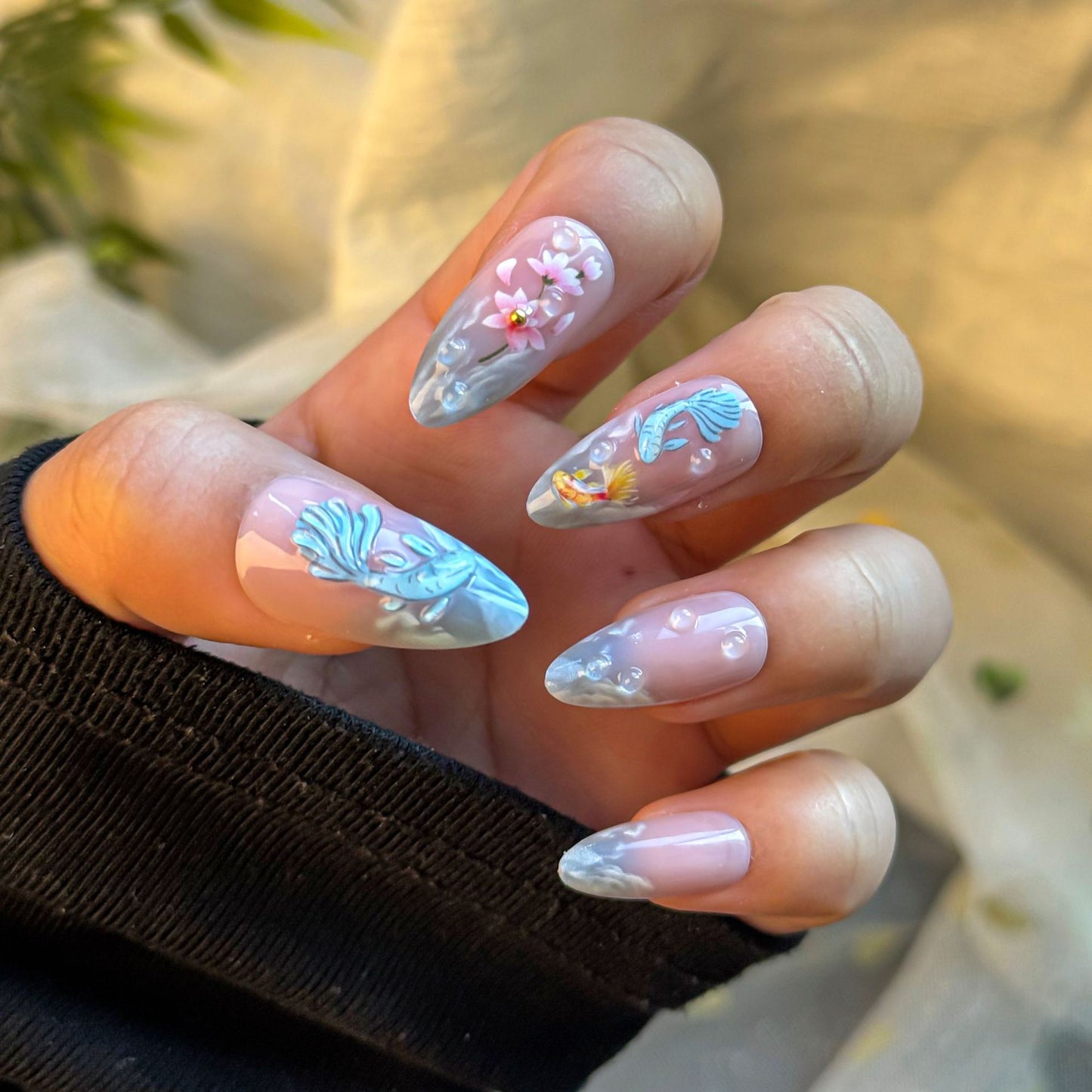 Künstlerisches Blumen-Design Press-On Nagelset Brehn