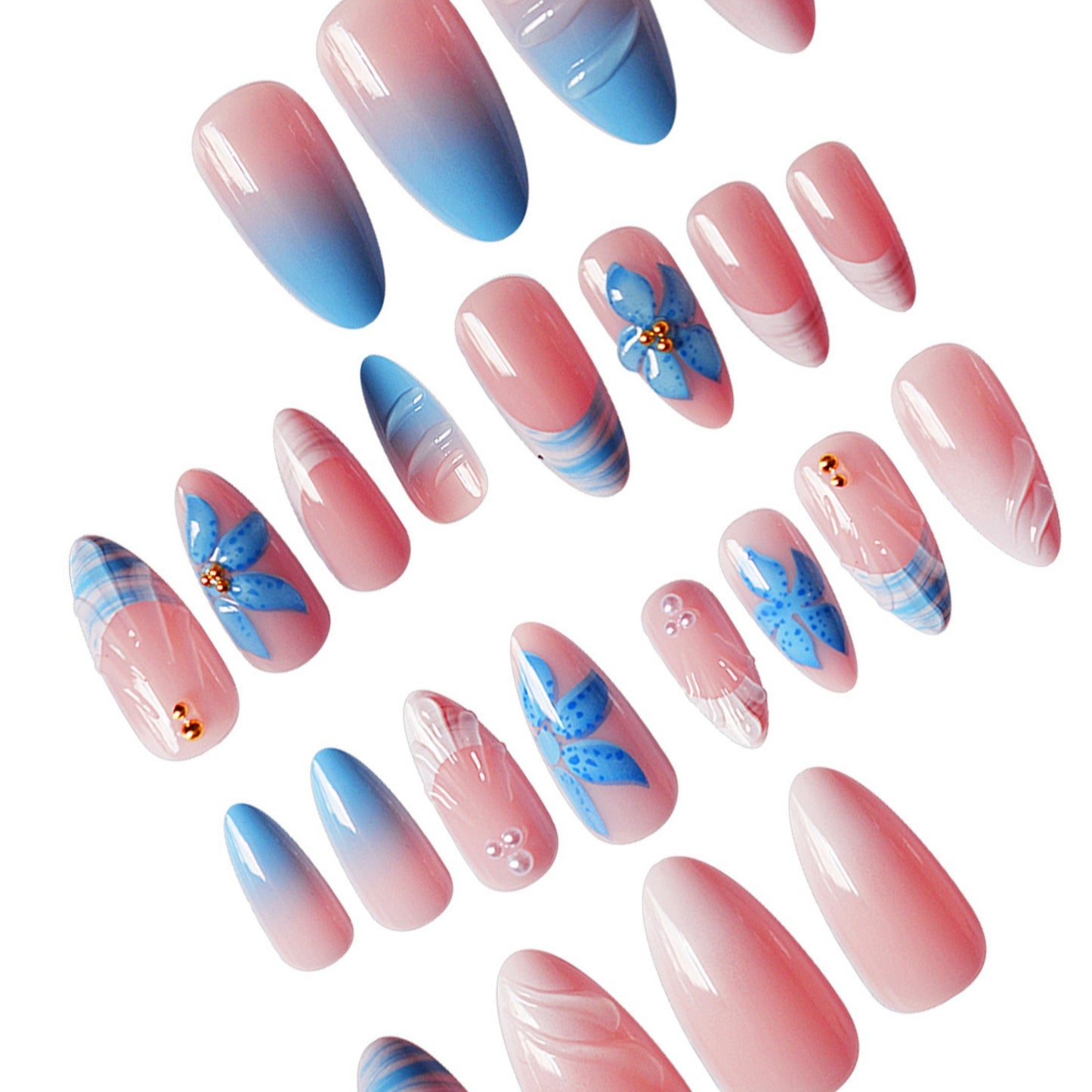 3D Blumen- und Ozean-Themen Nagelkunstverlängerungen Brehn