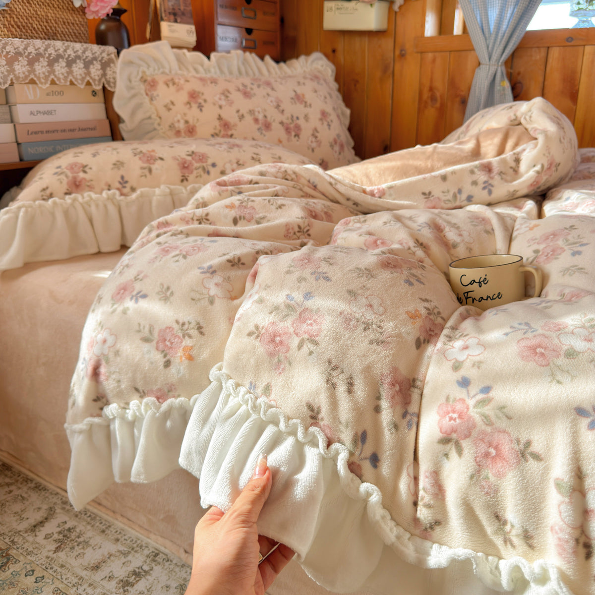 Plüsch Floral Sherpa Wurfdecke