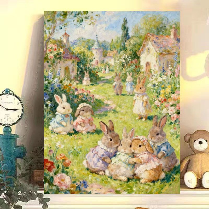 Verspielt Kaninchen Szene Leinwand Kunst Druck Brehn