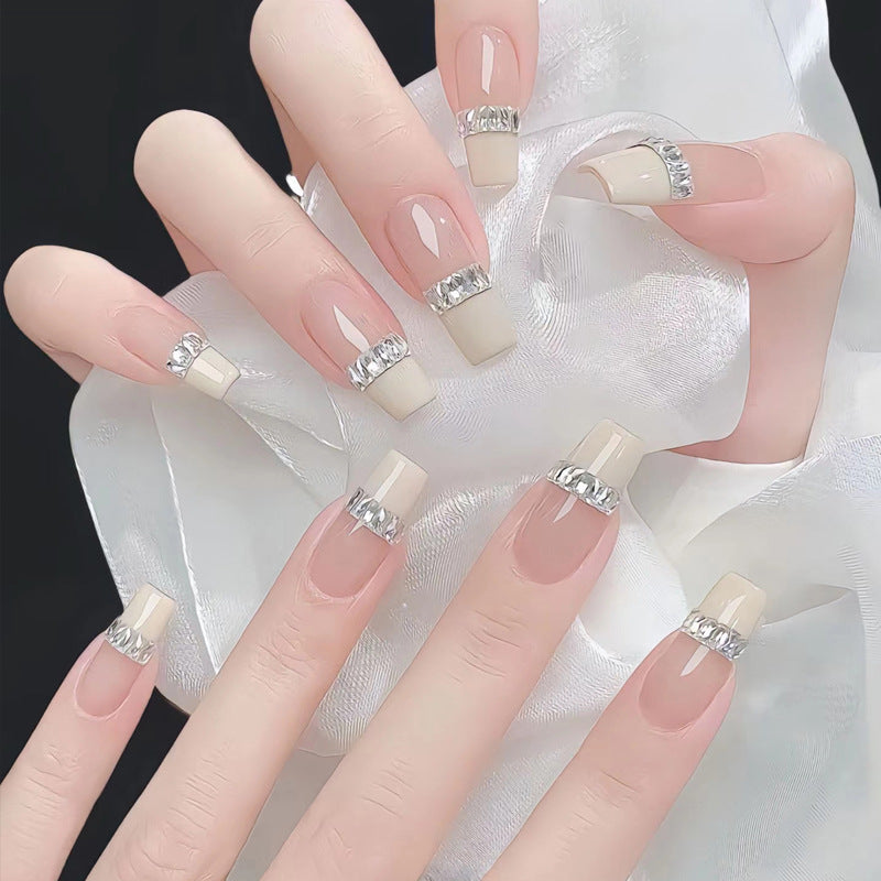 Elegante Strass Französische Spitzen Aufklebenägel Brehn