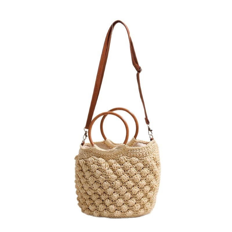 Damen Handtasche aus hochwertigem Makramee mit Holzgriff Brehn