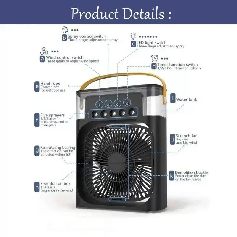 Unisex Einheitsgröße tragbarer USB-Befeuchtungs-Schreibtischventilator mit ambientem LED-Stimmungslicht und mehrstufiger Luftzirkulation Brehn